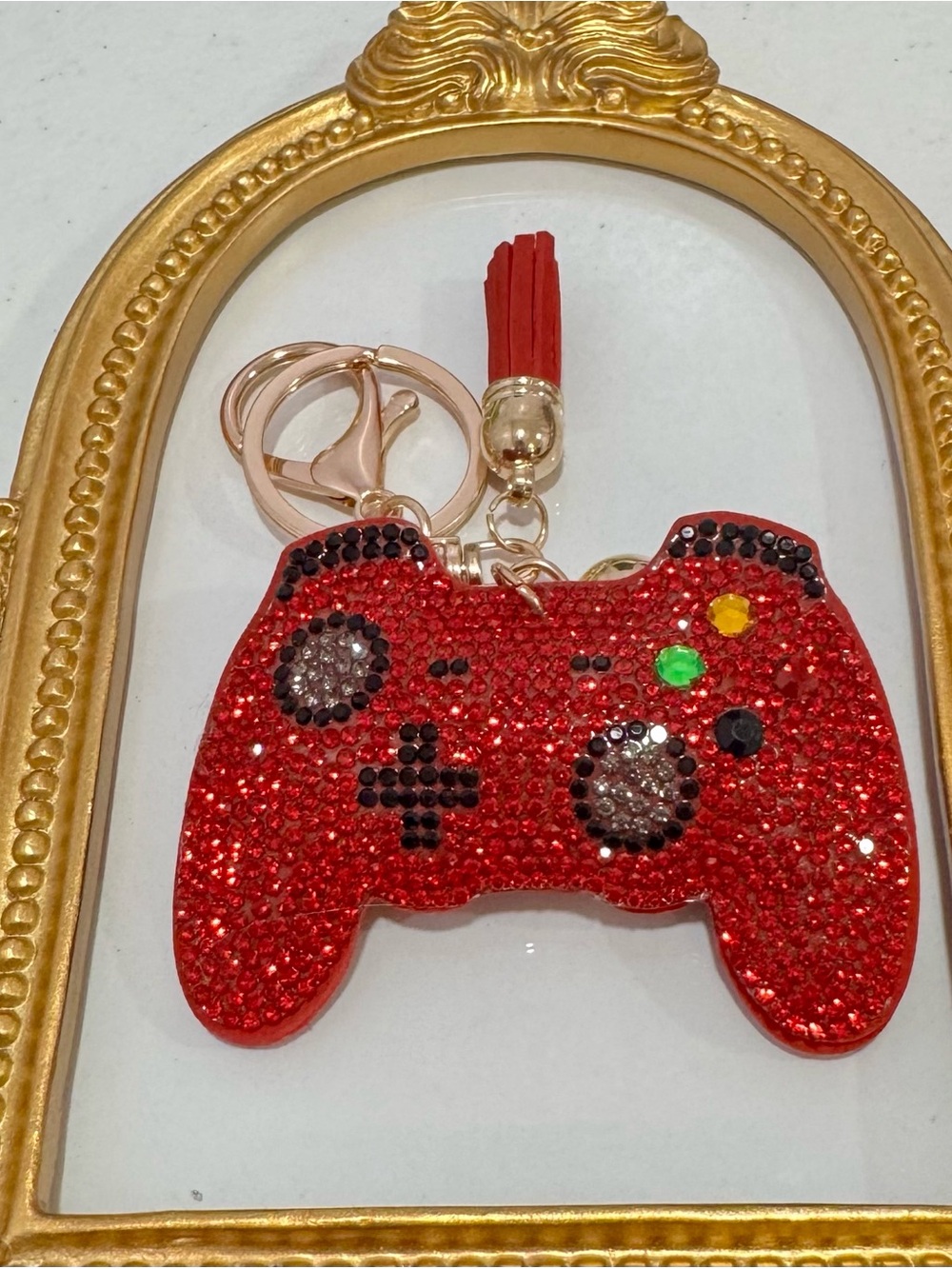 New Red Jeweled Game Controller Keychain